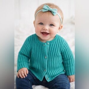 GAP Baby Turquoise Ribbed Baby Cardigan size 6-12 months New